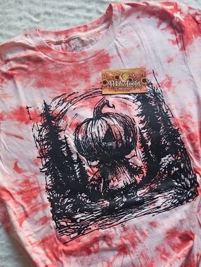 Tie-Dye Pumpkin Graphic Tee - Pink Coral